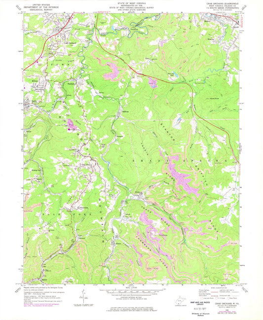 Classic USGS Crab Orchard West Virginia 7.5'x7.5' Topo Map Image