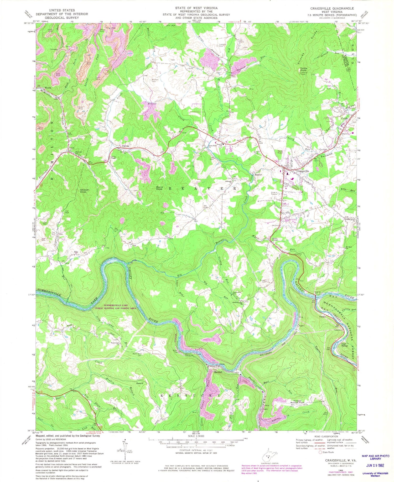 Classic USGS Craigsville West Virginia 7.5'x7.5' Topo Map Image