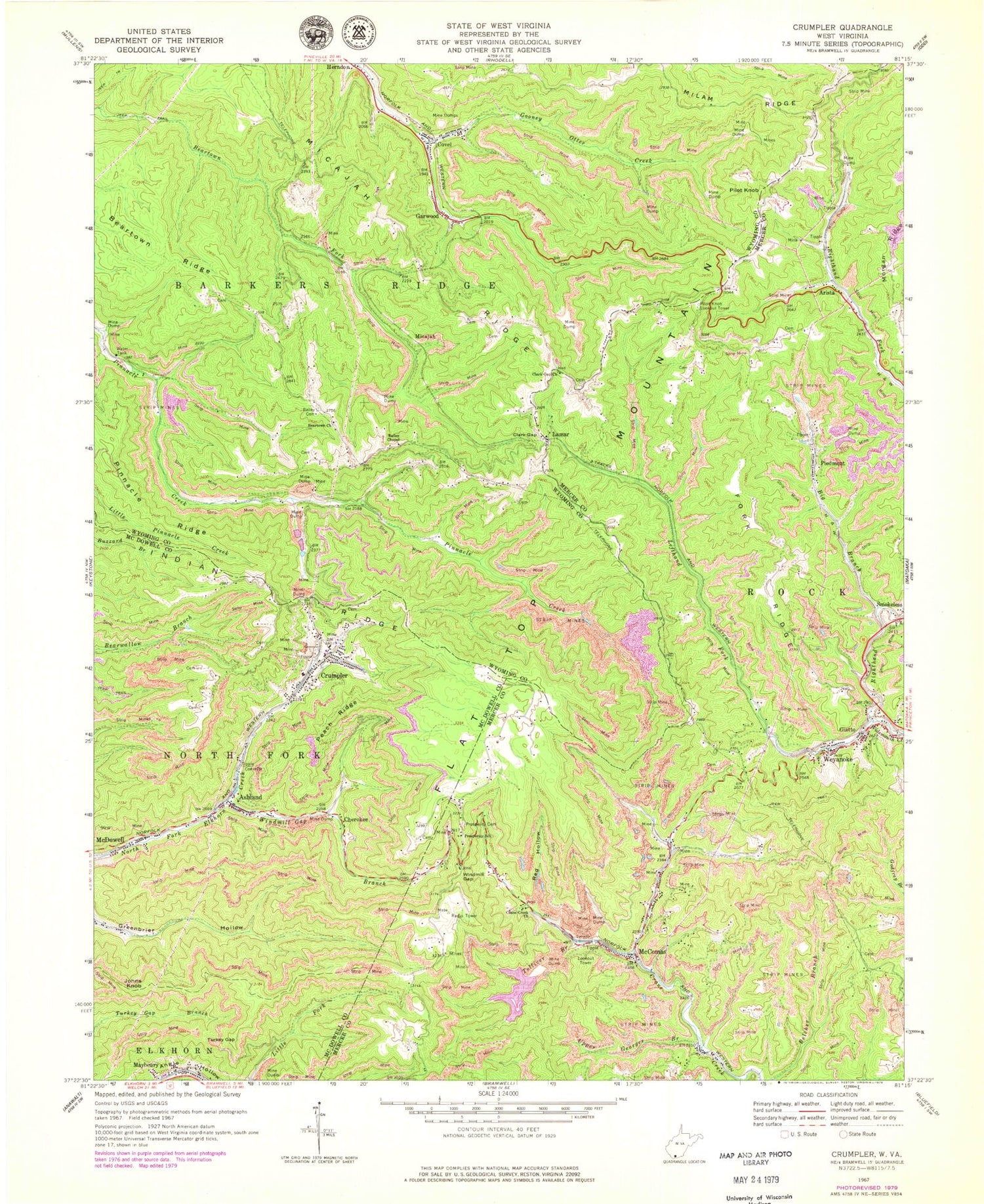 Classic USGS Crumpler West Virginia 7.5'x7.5' Topo Map Image