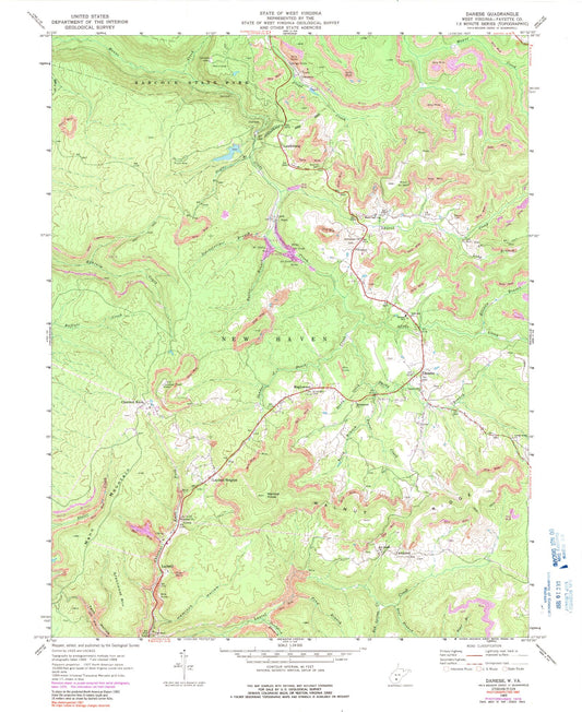 Classic USGS Danese West Virginia 7.5'x7.5' Topo Map Image