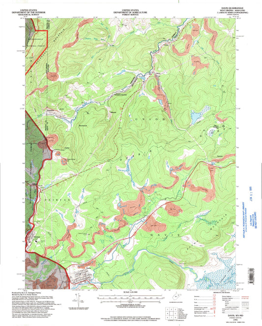 Classic USGS Davis West Virginia 7.5'x7.5' Topo Map Image