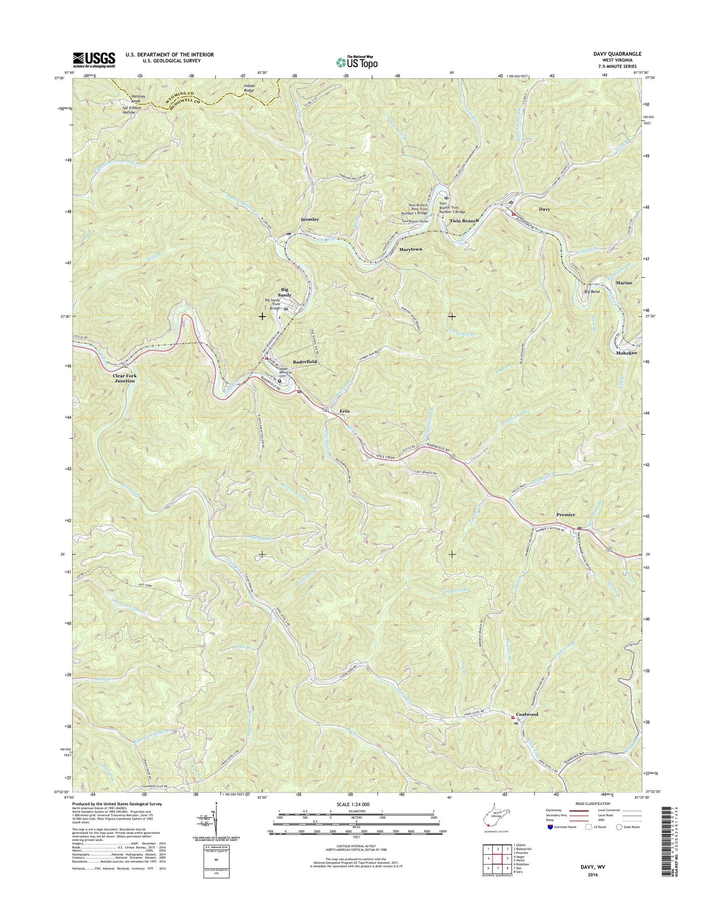 Davy West Virginia US Topo Map Image