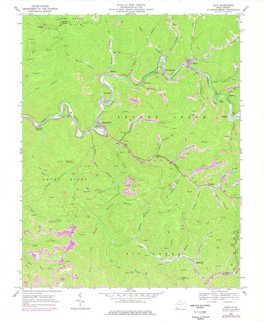 Classic USGS Davy West Virginia 7.5'x7.5' Topo Map Image