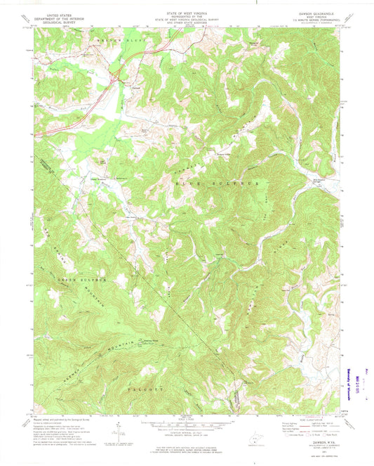 Classic USGS Dawson West Virginia 7.5'x7.5' Topo Map Image