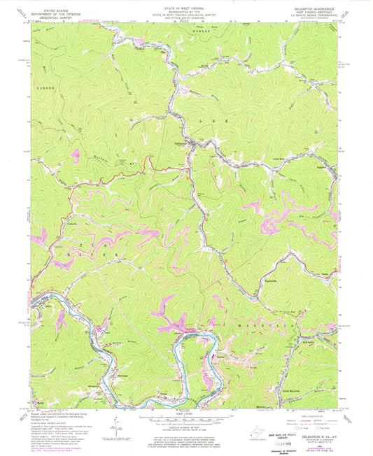 Classic USGS Delbarton West Virginia 7.5'x7.5' Topo Map Image