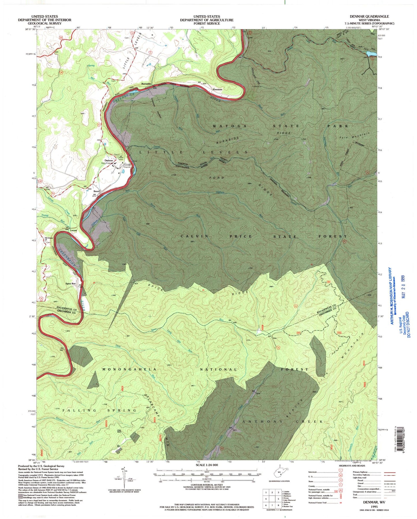 Classic USGS Denmar West Virginia 7.5'x7.5' Topo Map Image