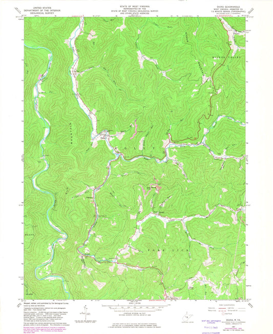 Classic USGS Diana West Virginia 7.5'x7.5' Topo Map Image