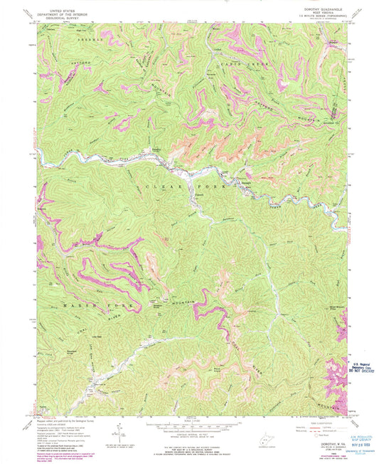 Classic USGS Dorothy West Virginia 7.5'x7.5' Topo Map Image