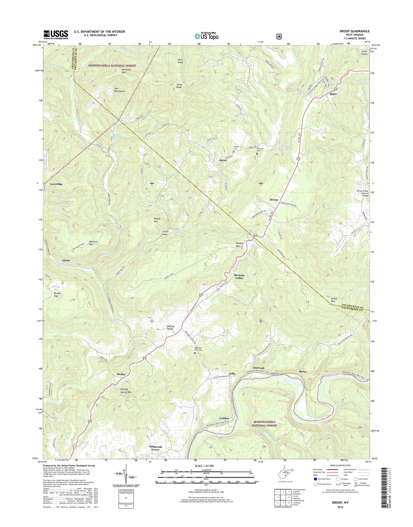 Droop West Virginia US Topo Map Image