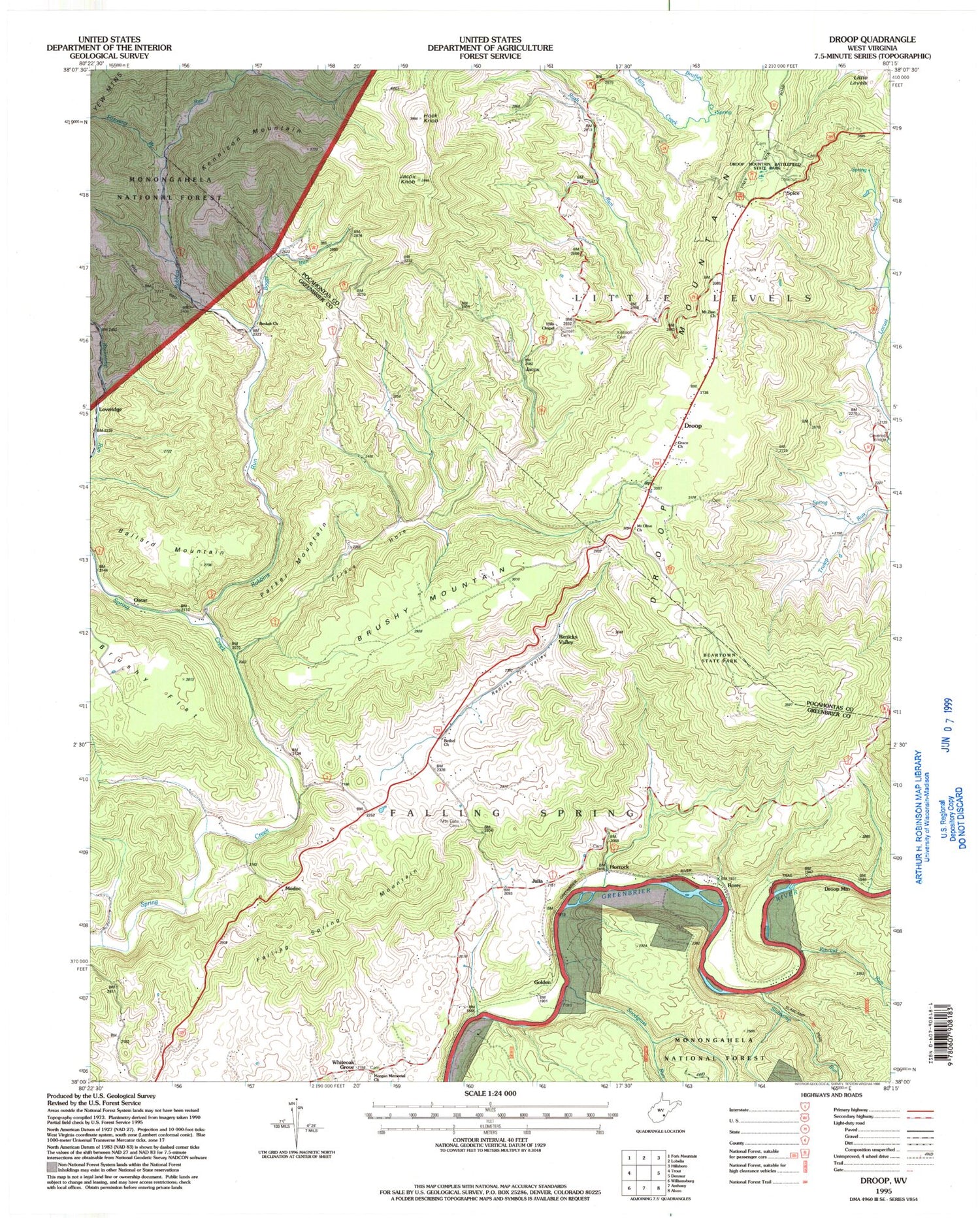 Classic USGS Droop West Virginia 7.5'x7.5' Topo Map Image