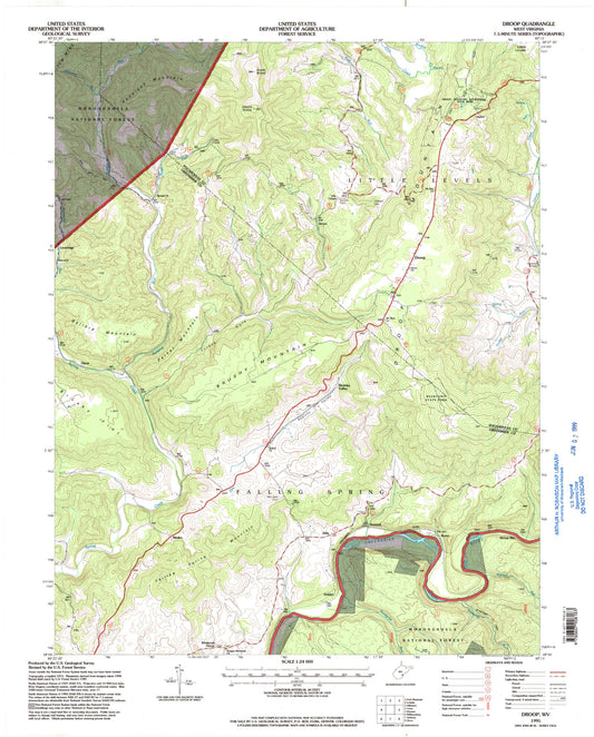 Classic USGS Droop West Virginia 7.5'x7.5' Topo Map Image