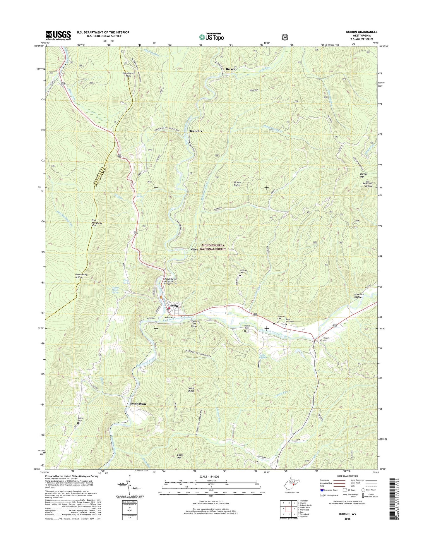 Durbin West Virginia US Topo Map Image