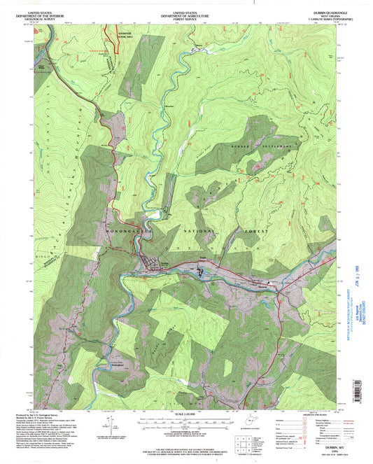 Classic USGS Durbin West Virginia 7.5'x7.5' Topo Map Image