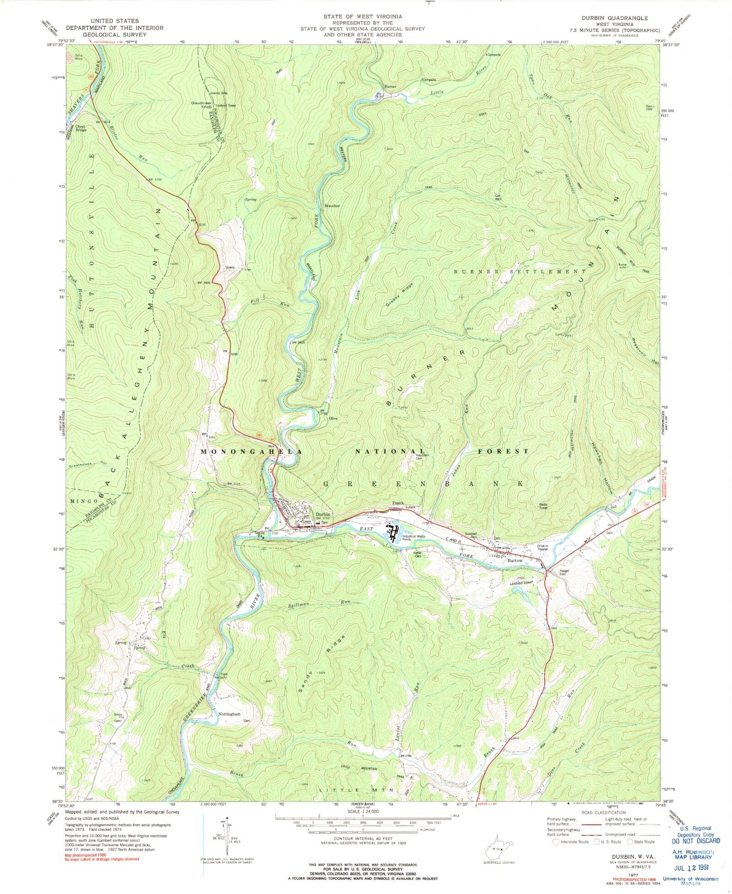Classic USGS Durbin West Virginia 7.5'x7.5' Topo Map Image