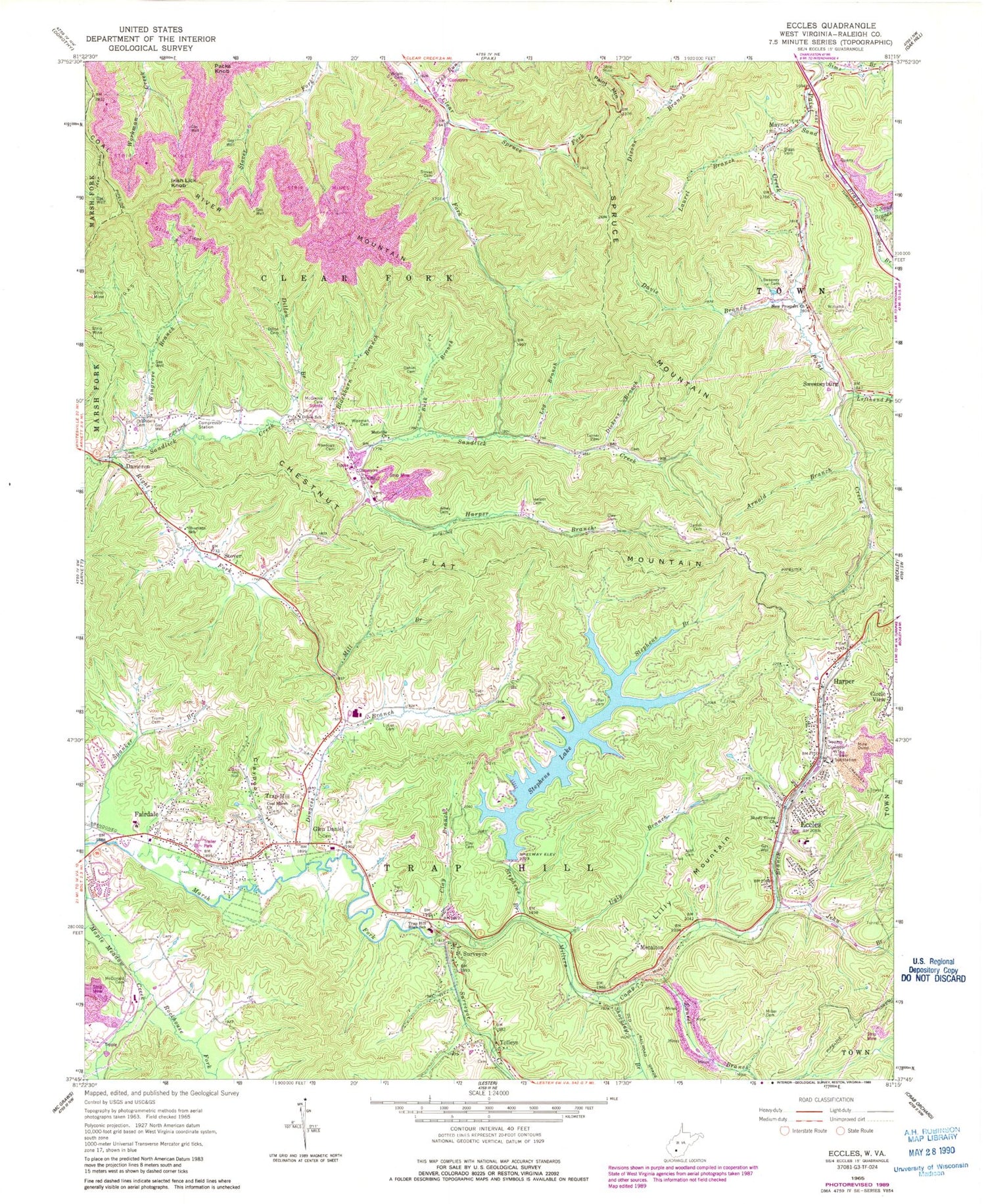 Classic USGS Eccles West Virginia 7.5'x7.5' Topo Map Image