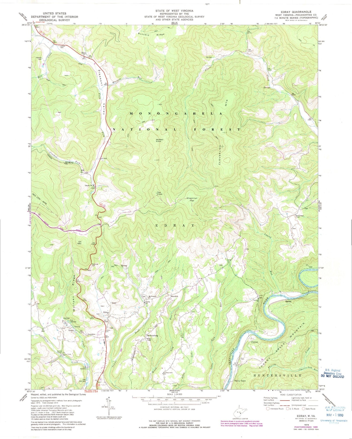 Classic USGS Edray West Virginia 7.5'x7.5' Topo Map Image
