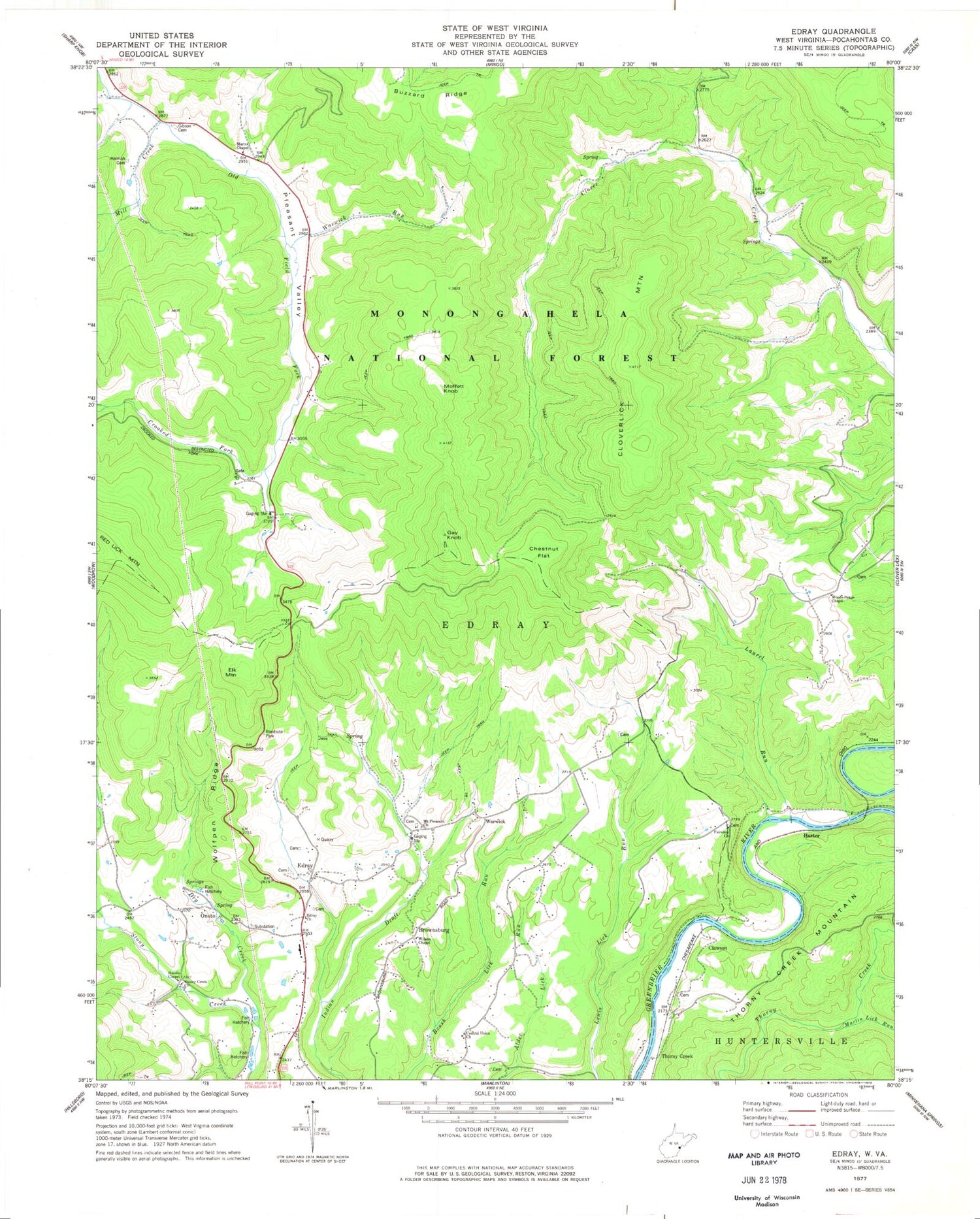 Classic USGS Edray West Virginia 7.5'x7.5' Topo Map Image