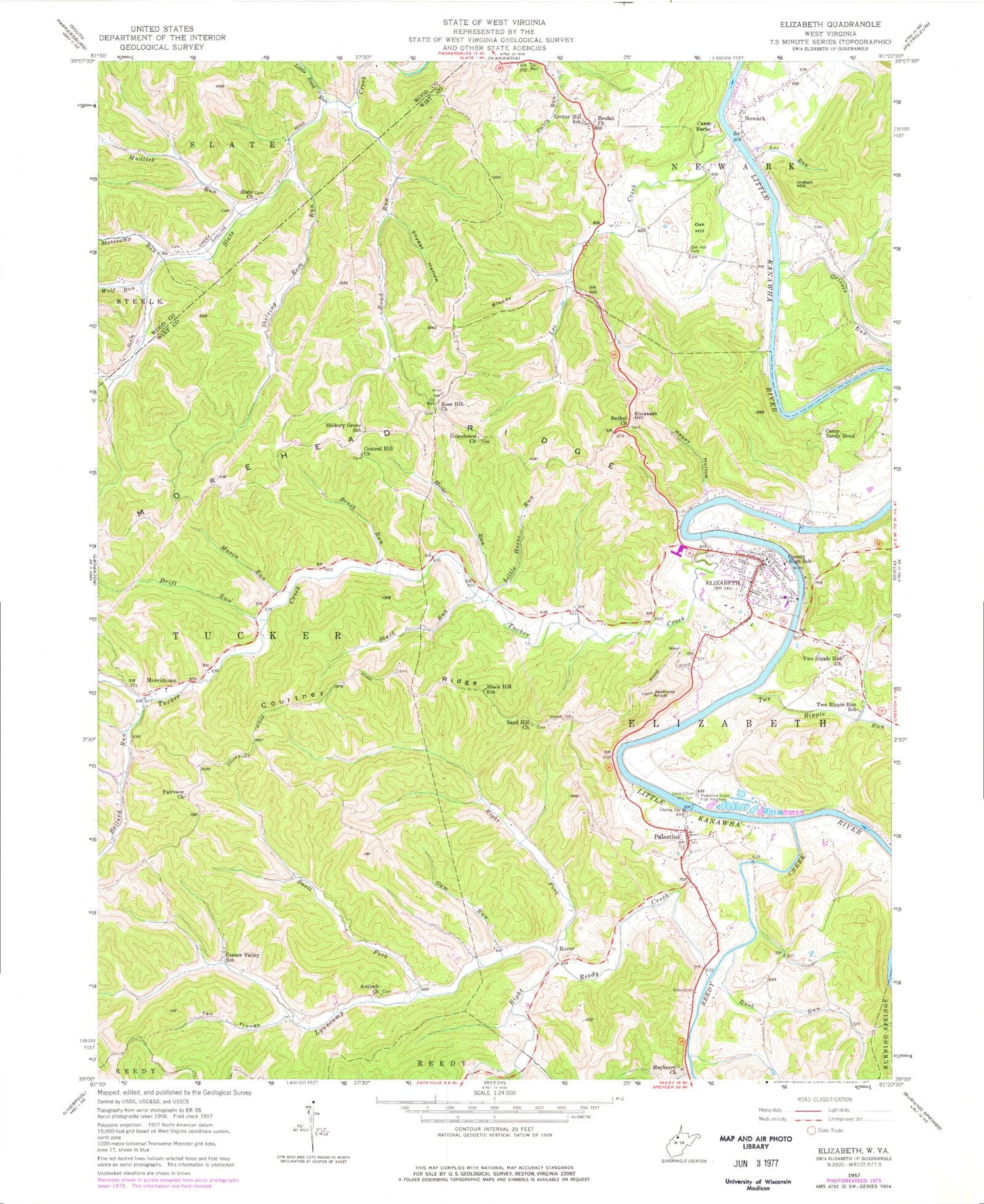 Classic USGS Elizabeth West Virginia 7.5'x7.5' Topo Map Image