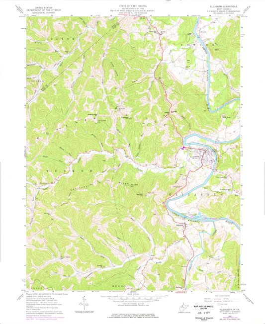 Classic USGS Elizabeth West Virginia 7.5'x7.5' Topo Map Image