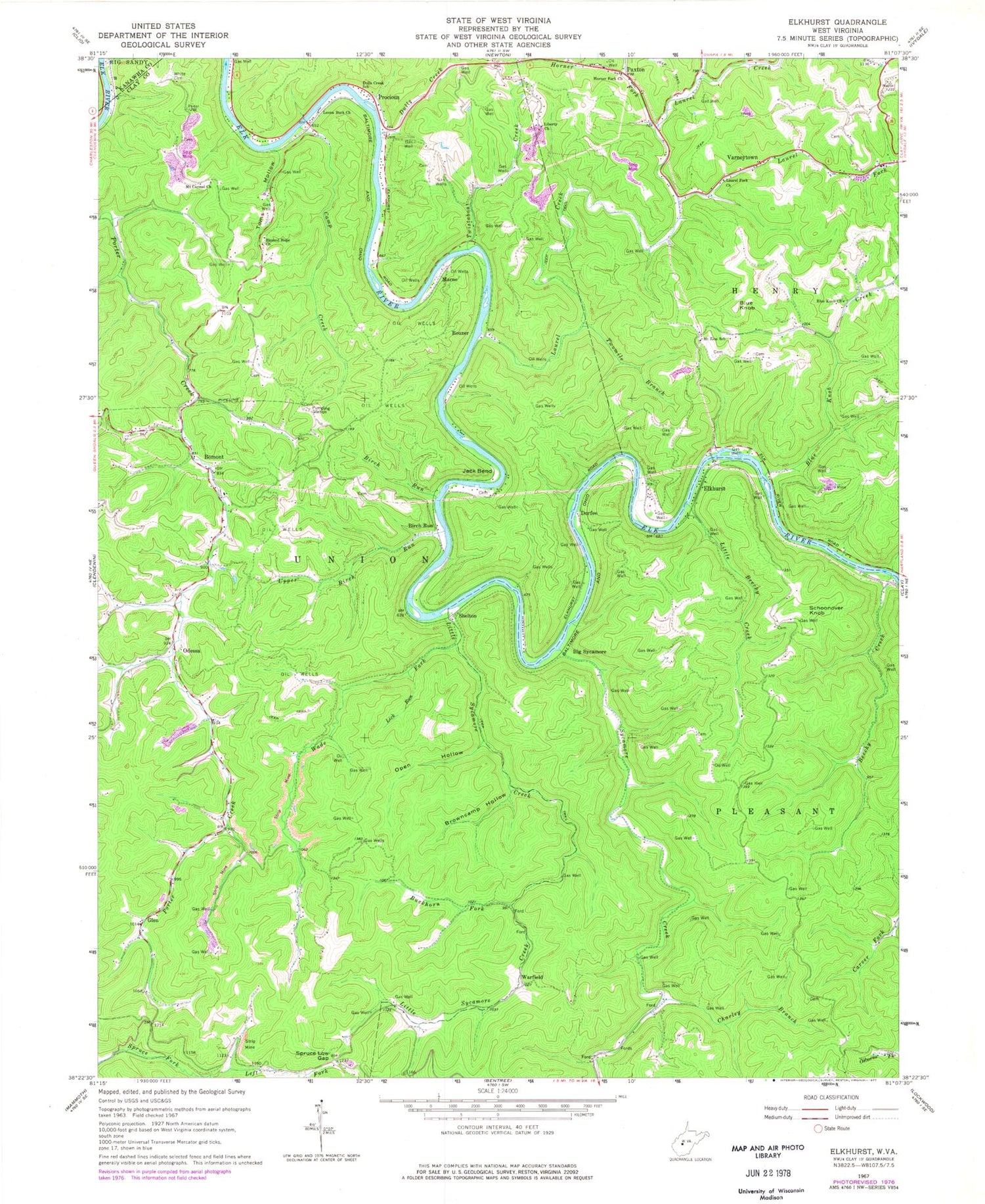 Classic USGS Elkhurst West Virginia 7.5'x7.5' Topo Map Image