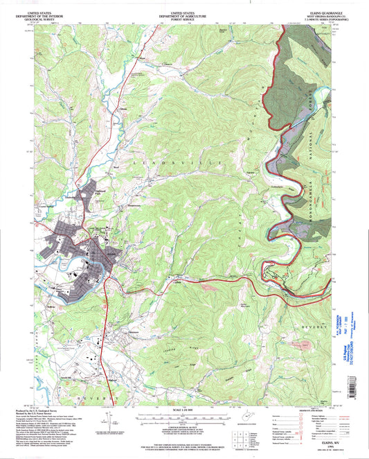 Classic USGS Elkins West Virginia 7.5'x7.5' Topo Map Image