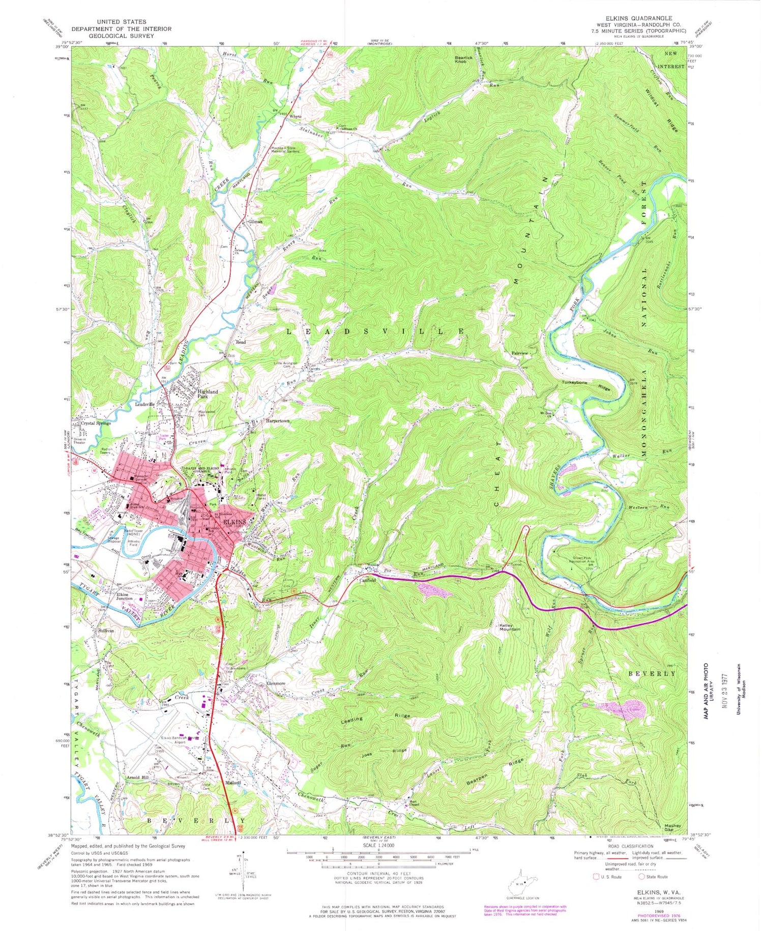 Classic USGS Elkins West Virginia 7.5'x7.5' Topo Map Image