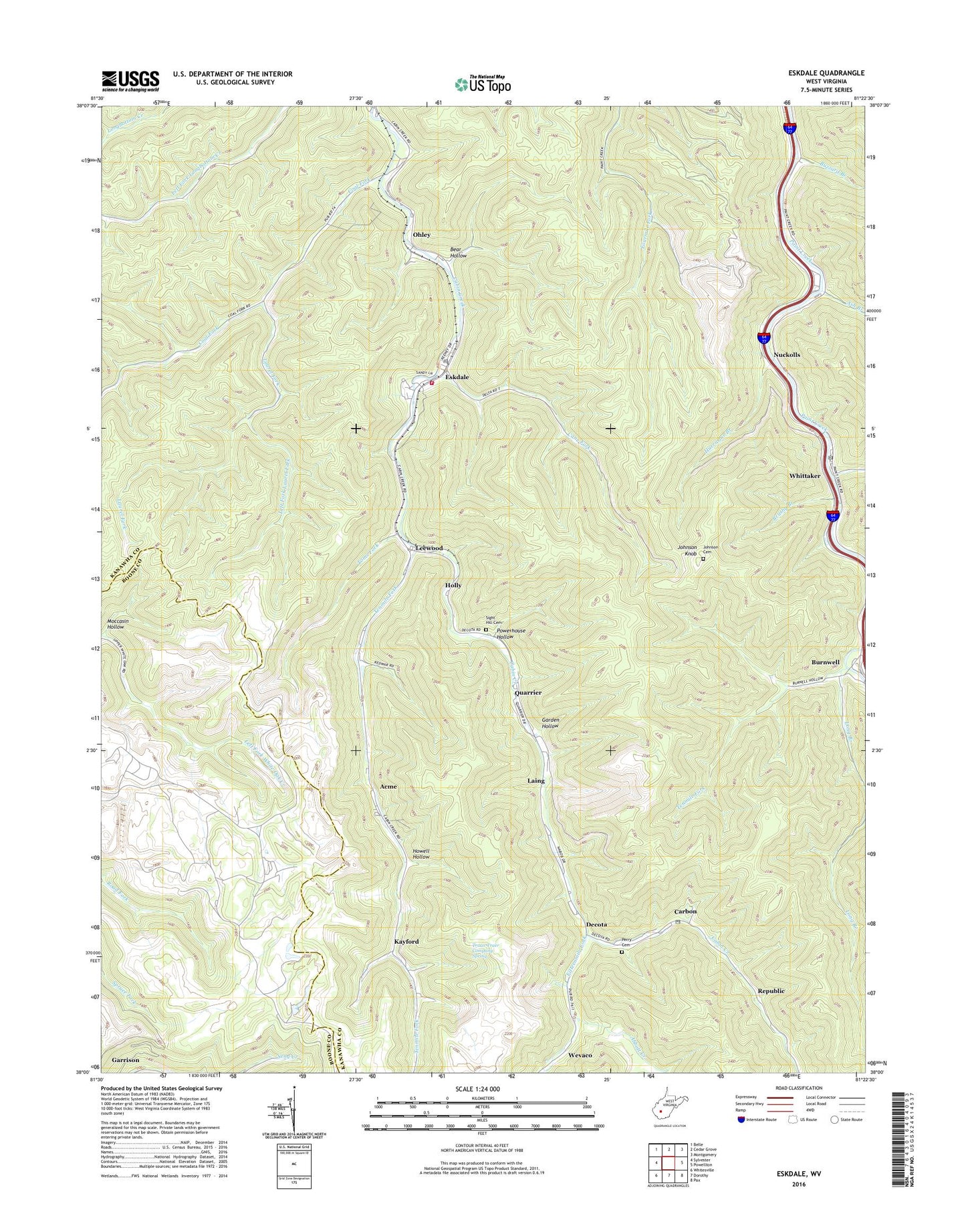 Eskdale West Virginia US Topo Map Image