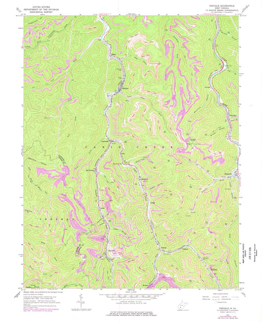 Classic USGS Eskdale West Virginia 7.5'x7.5' Topo Map Image