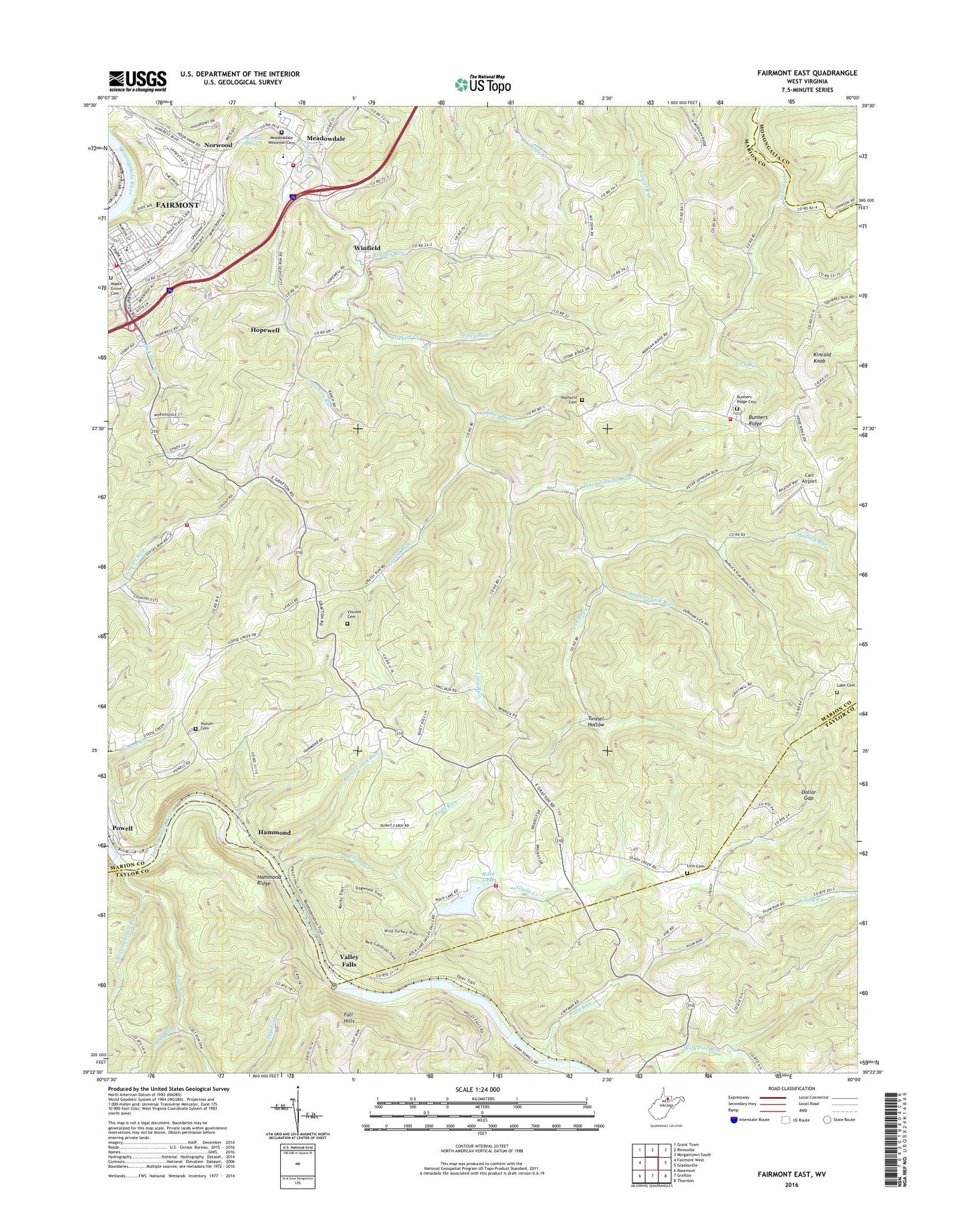 Fairmont East West Virginia US Topo Map Image