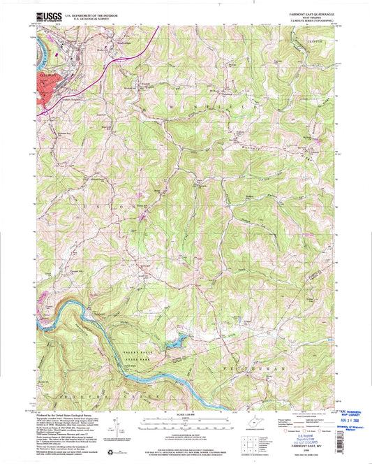 Classic USGS Fairmont East West Virginia 7.5'x7.5' Topo Map Image
