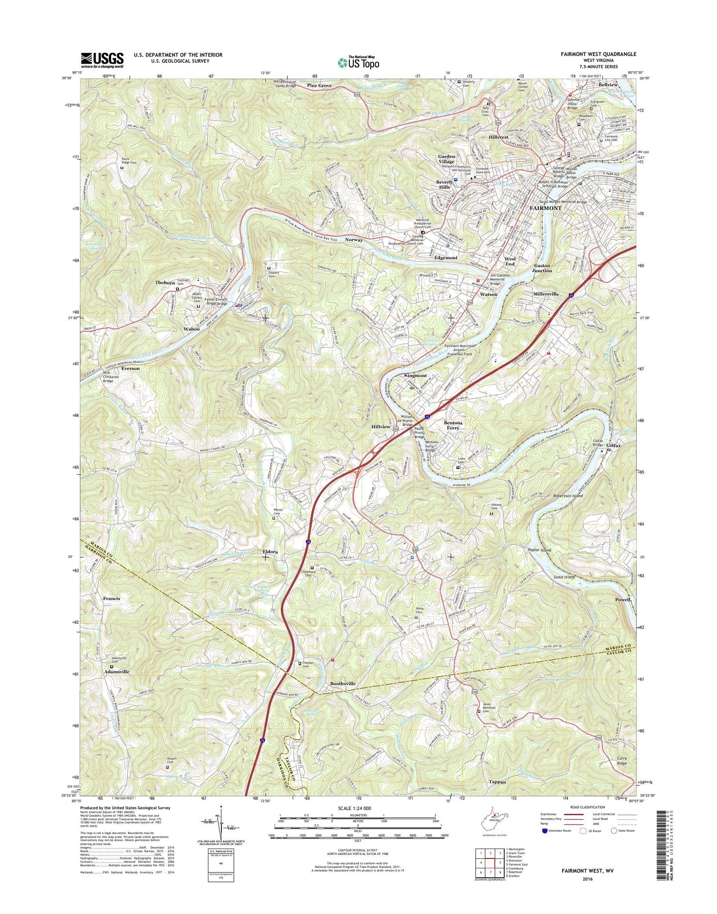 Fairmont West West Virginia US Topo Map Image