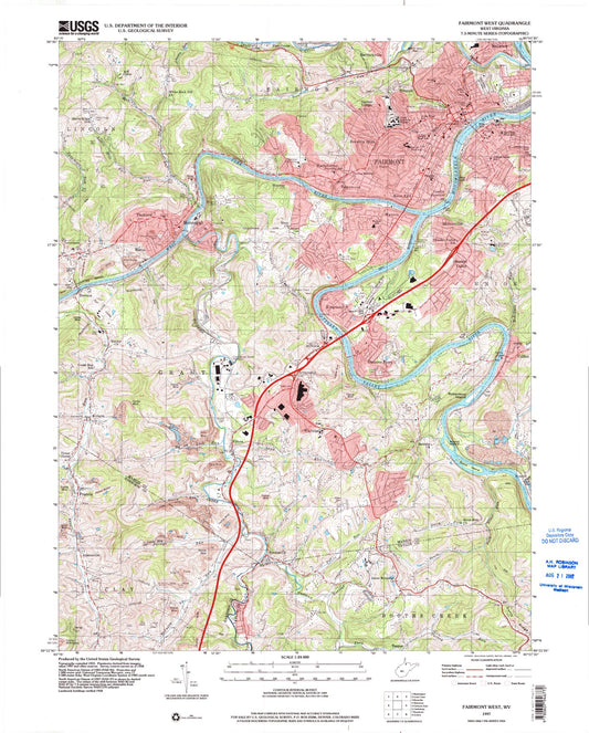 Classic USGS Fairmont West West Virginia 7.5'x7.5' Topo Map Image