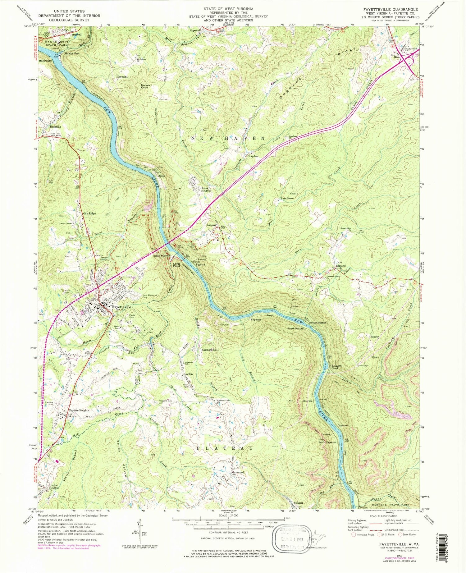 Classic USGS Fayetteville West Virginia 7.5'x7.5' Topo Map Image