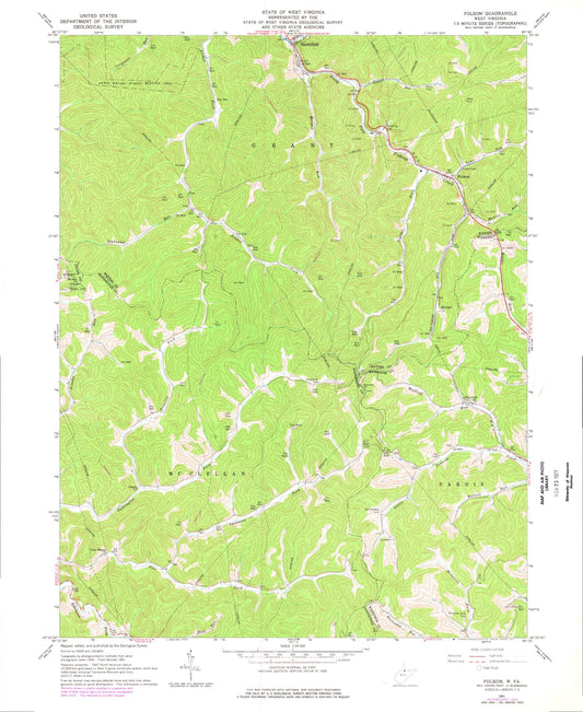 Classic USGS Folsom West Virginia 7.5'x7.5' Topo Map Image