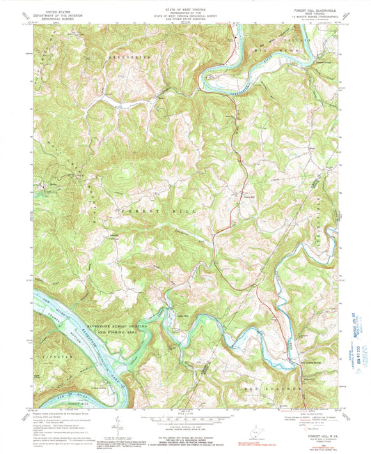 Classic USGS Forest Hill West Virginia 7.5'x7.5' Topo Map Image