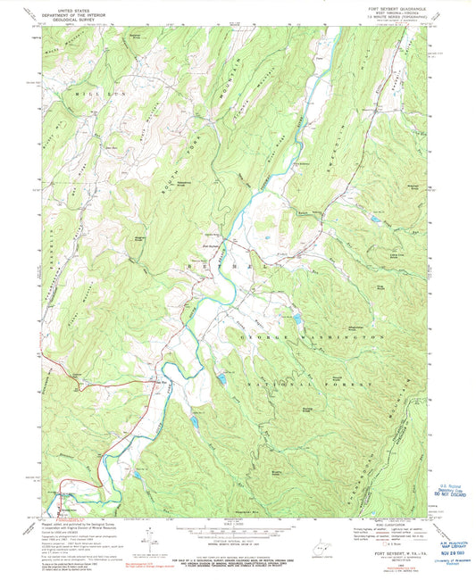 Classic USGS Fort Seybert West Virginia 7.5'x7.5' Topo Map Image