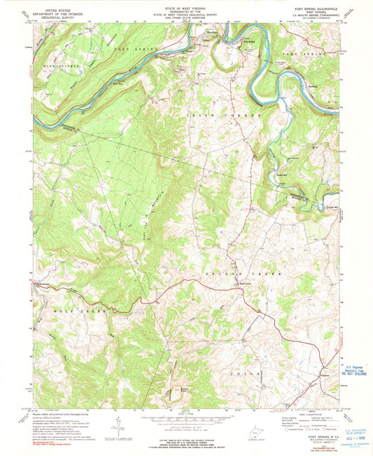 Classic USGS Fort Spring West Virginia 7.5'x7.5' Topo Map Image