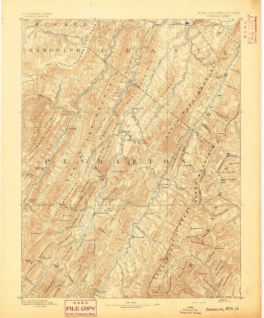 Historic 1892 Franklin West Virginia 30'x30' Topo Map Image