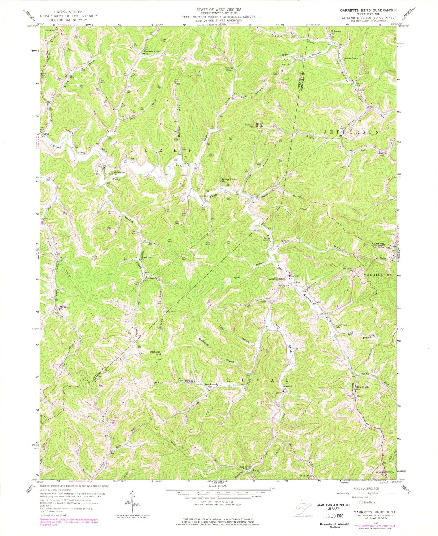 Classic USGS Garretts Bend West Virginia 7.5'x7.5' Topo Map Image