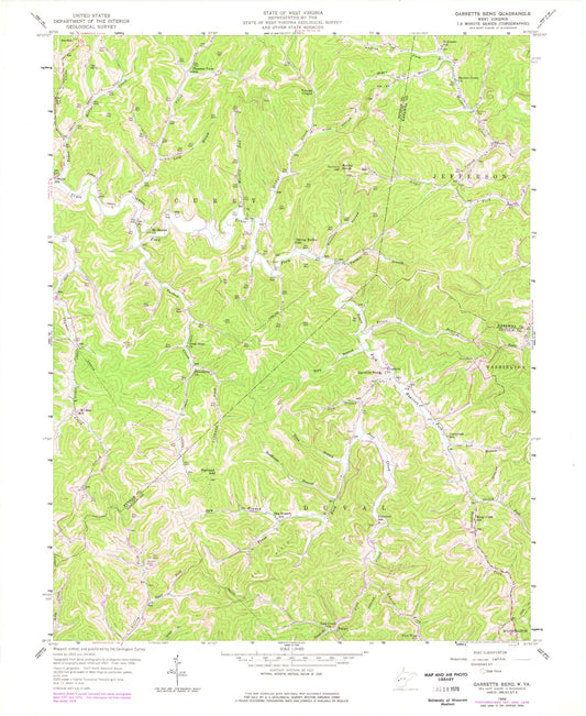 Classic USGS Garretts Bend West Virginia 7.5'x7.5' Topo Map Image