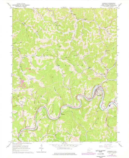 Classic USGS Gassaway West Virginia 7.5'x7.5' Topo Map Image