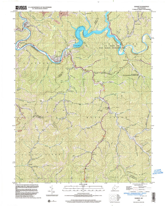 Classic USGS Gilbert West Virginia 7.5'x7.5' Topo Map Image