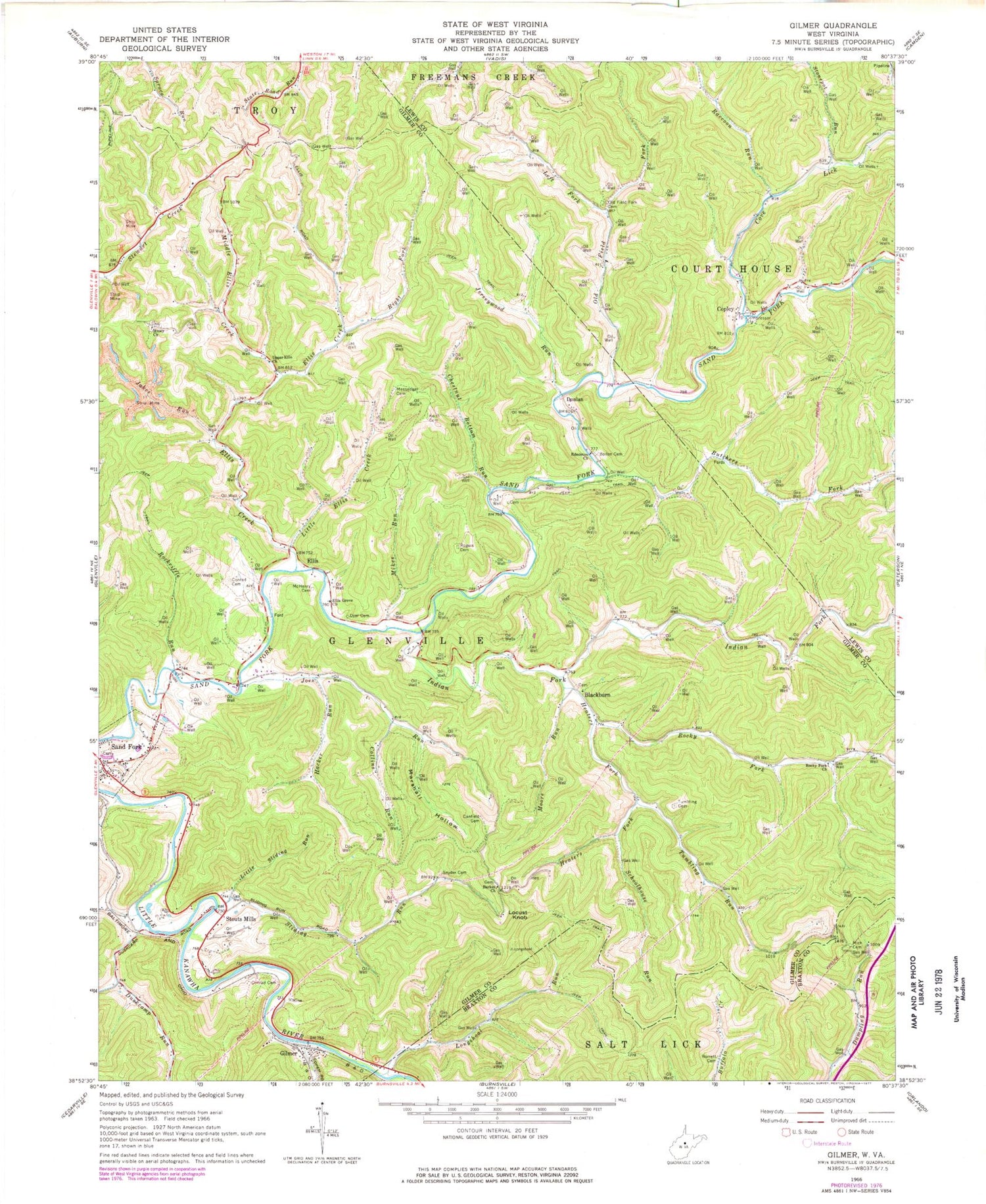 Classic USGS Gilmer West Virginia 7.5'x7.5' Topo Map Image