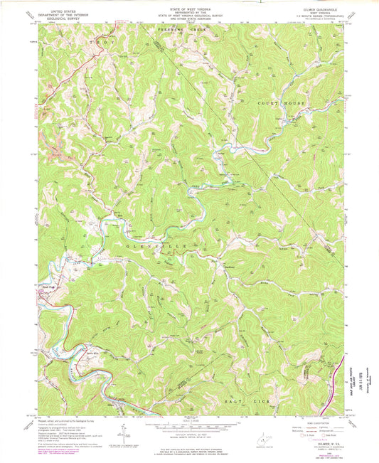 Classic USGS Gilmer West Virginia 7.5'x7.5' Topo Map Image