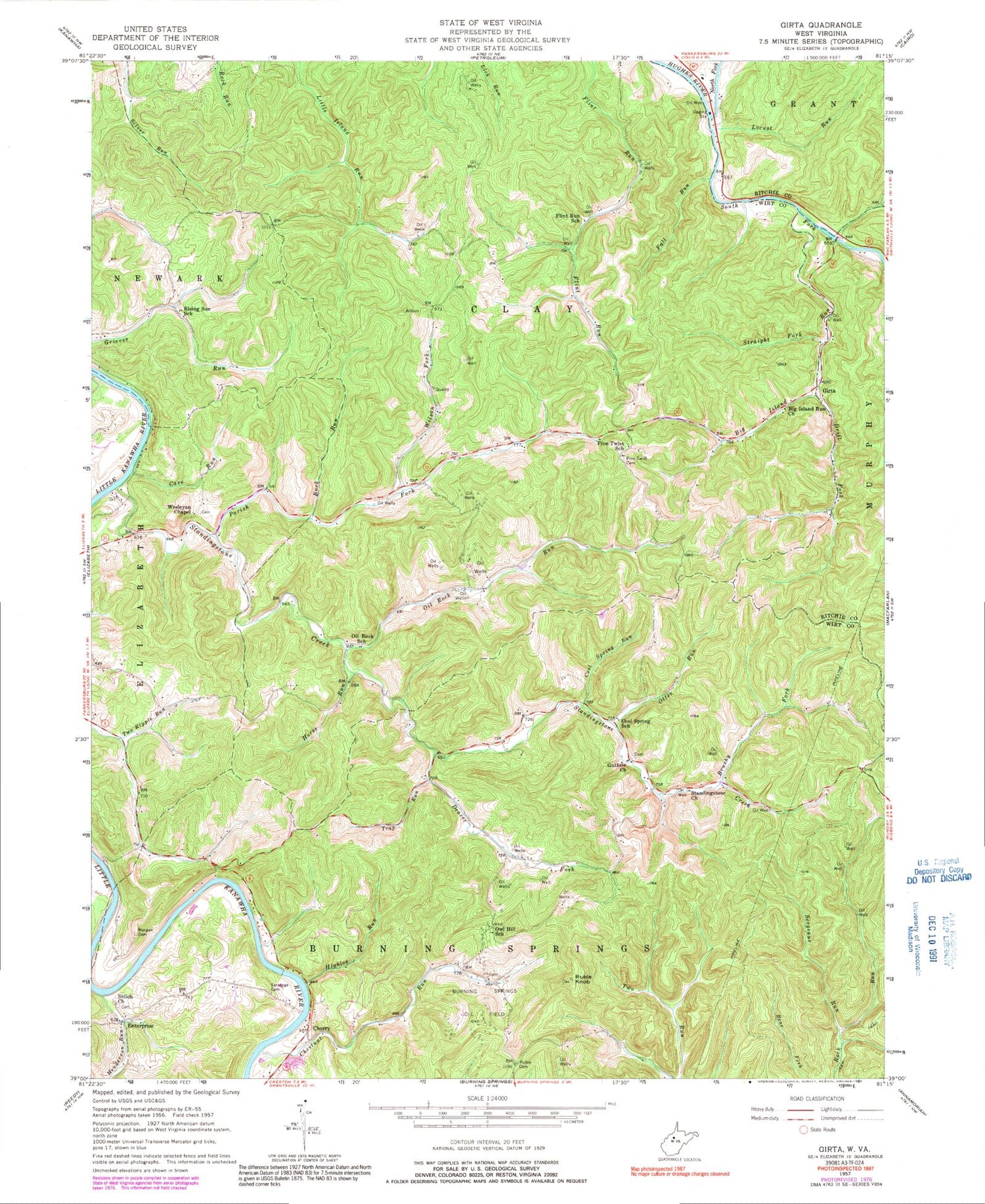 Classic USGS Girta West Virginia 7.5'x7.5' Topo Map Image