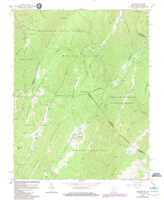 Classic USGS Glace West Virginia 7.5'x7.5' Topo Map Image