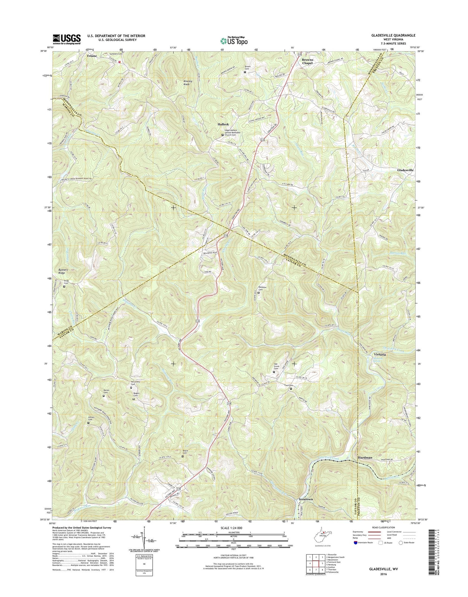Gladesville West Virginia US Topo Map Image