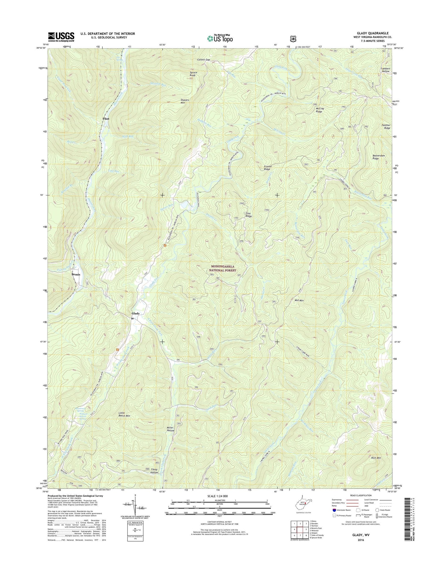 Glady West Virginia US Topo Map Image