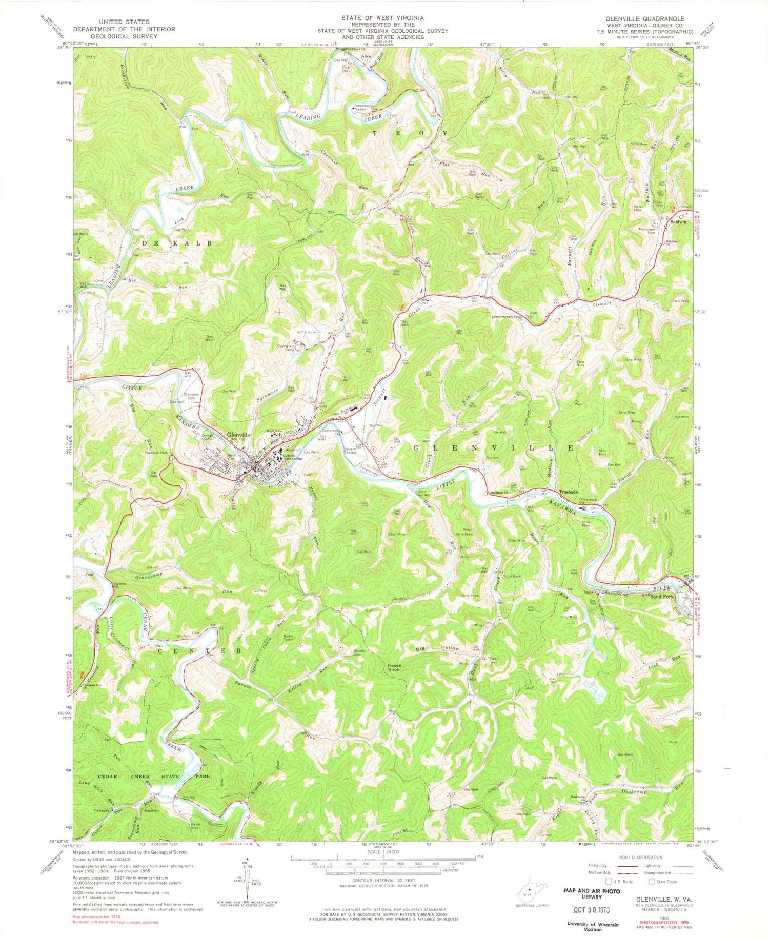 Classic USGS Glenville West Virginia 7.5'x7.5' Topo Map Image