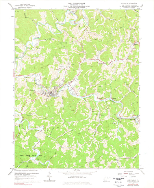 Classic USGS Glenville West Virginia 7.5'x7.5' Topo Map Image